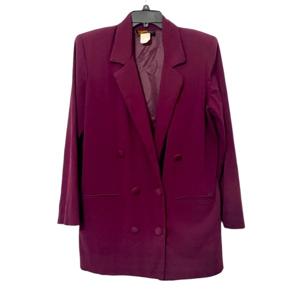 Vintage burgundy double breasted boxy rayon blend blazer L - Picture 4 of 8
